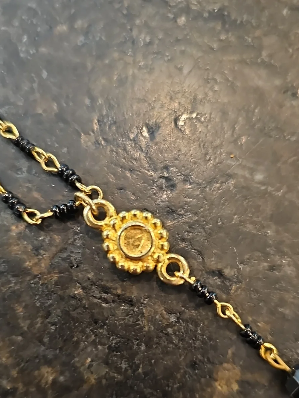 Gold & Black Beaded Y Necklace with Flower Pendant - Picture 5 of 5